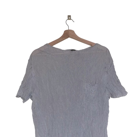 THEORY Steal Metal Crepe Pocket Tee Crinkle Fabric Sheer Top Light Gray Size L - Picture 5 of 7